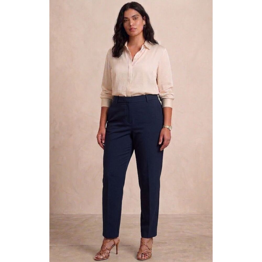 New H&M Elastic Waist Regular Fit Slacks Navy Blue Women's Plus Size 18